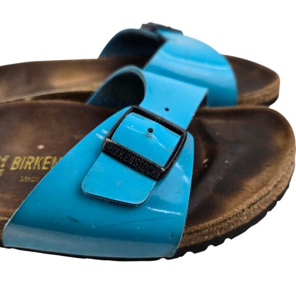 Birkenstock Madrid Slide Sandals Womens 10 10.5 (41) Turqoise Blue Birko Flor - Picture 3 of 13